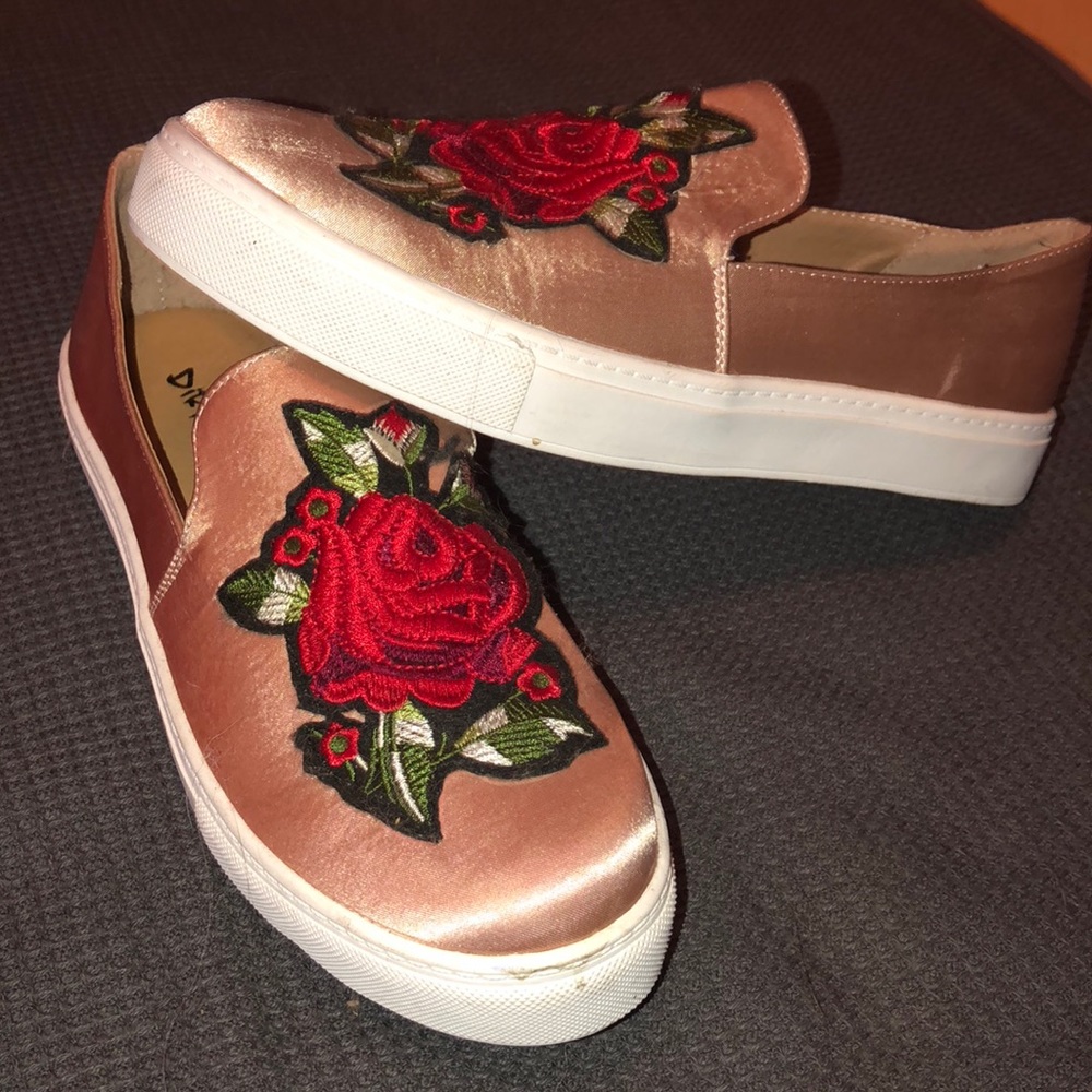 blush pink rose slip-ons